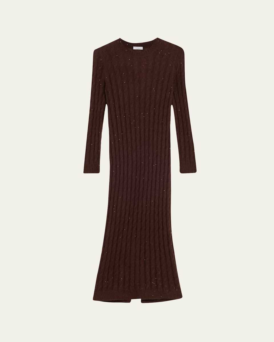 Mohair Pailette Cable Knit Maxi Sweater Dress